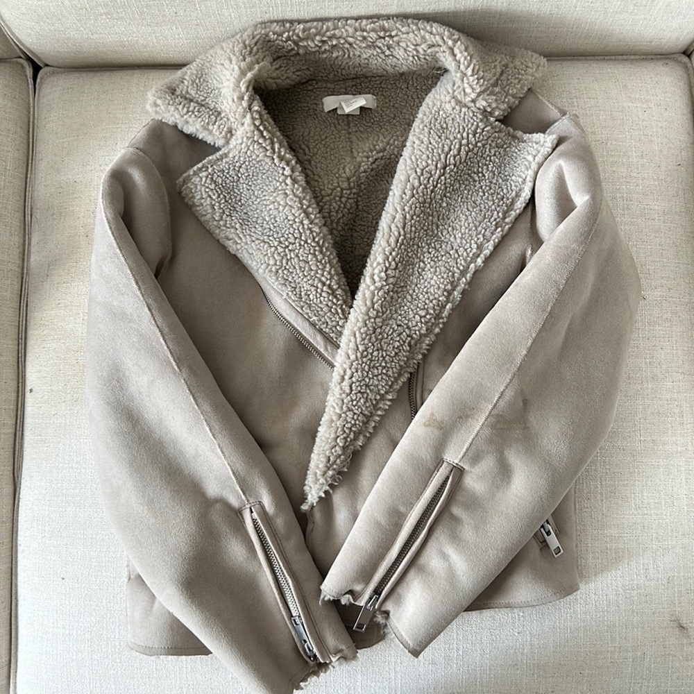 H&M suede Sherpa lined beige jacket